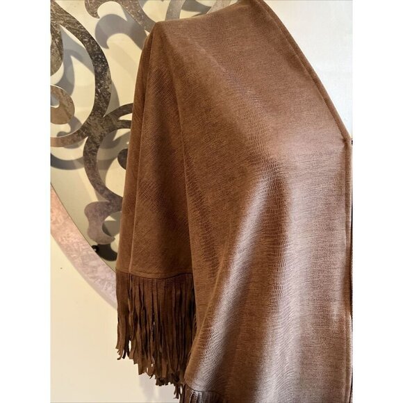 Chico’s Wrap One Size Fringed Faux-Suede Hook Eye Closure Cowboy Western - Picture 3 of 8